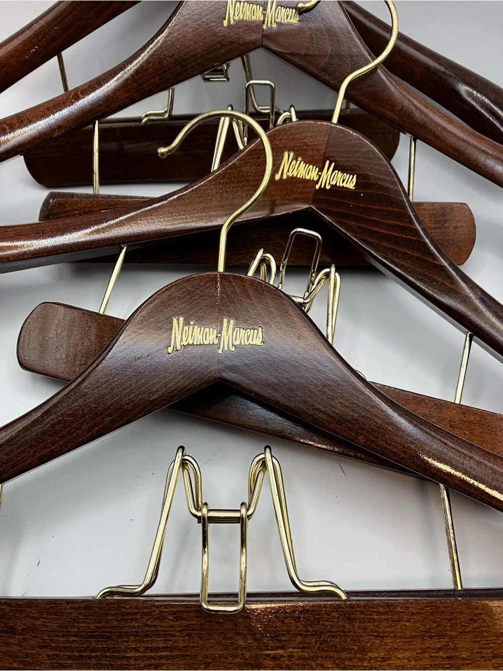 4 Neiman Marcus Heavy Duty wood Hangers “buy it for life” closet accessories